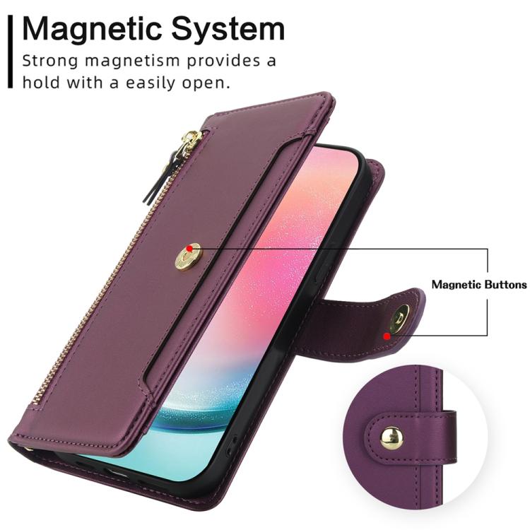 For Samsung Galaxy A24 4G Seven Card Slots Zipper Wallet Leather Phone Case with Lanyard