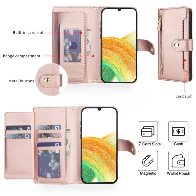 For Samsung Galaxy A33 5G Seven Card Slots Zipper Wallet Leather Phone Case with Lanyard