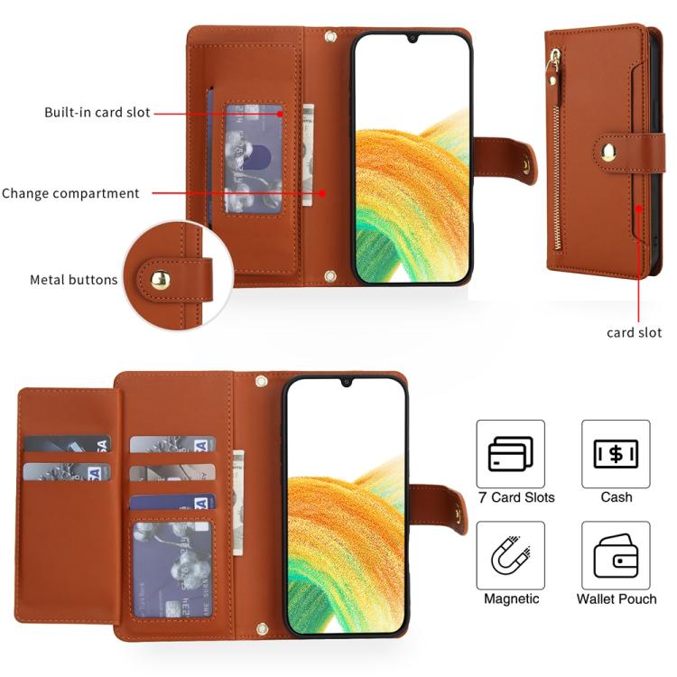 For Samsung Galaxy A33 5G Seven Card Slots Zipper Wallet Leather Phone Case with Lanyard