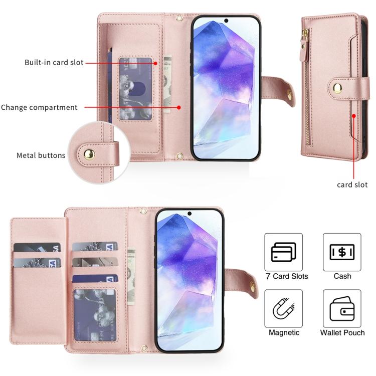 For Samsung Galaxy A35 5G Seven Card Slots Zipper Wallet Leather Phone Case with Lanyard