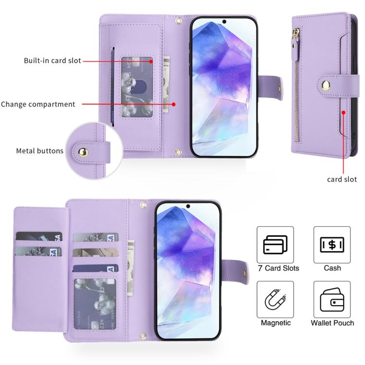 For Samsung Galaxy A35 5G Seven Card Slots Zipper Wallet Leather Phone Case with Lanyard