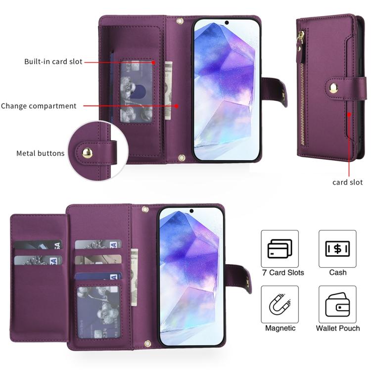 For Samsung Galaxy A35 5G Seven Card Slots Zipper Wallet Leather Phone Case with Lanyard
