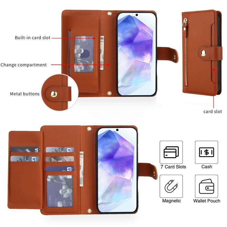 For Samsung Galaxy A35 5G Seven Card Slots Zipper Wallet Leather Phone Case with Lanyard