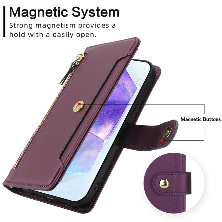 For Samsung Galaxy A55 5G Seven Card Slots Zipper Wallet Leather Phone Case with Lanyard
