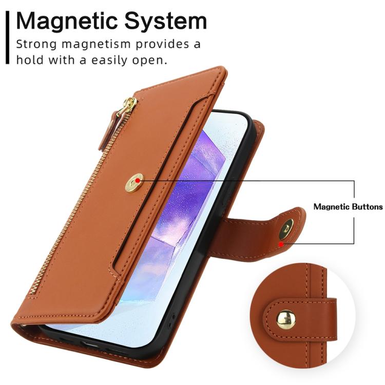 For Samsung Galaxy A55 5G Seven Card Slots Zipper Wallet Leather Phone Case with Lanyard