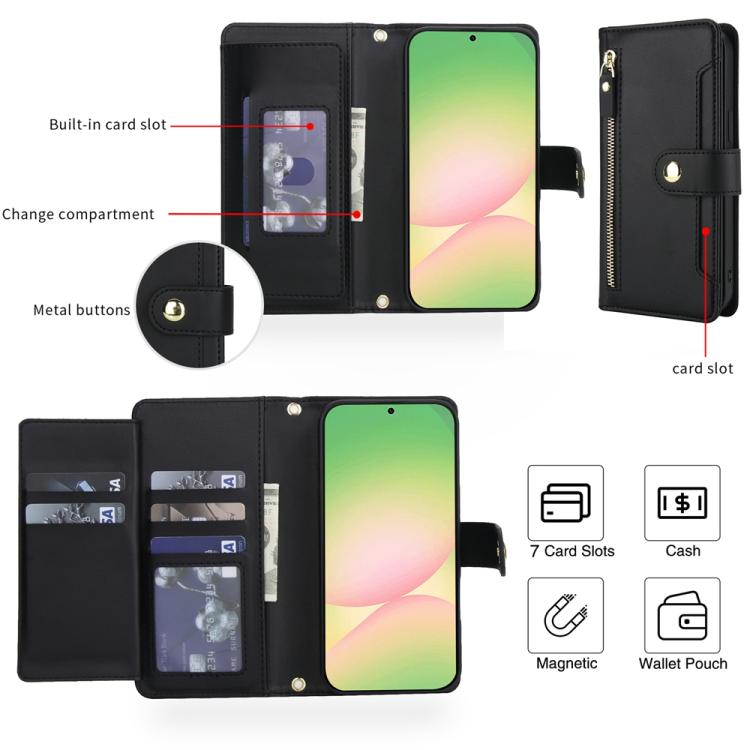 For Samsung Galaxy A36 5G Seven Card Slots Zipper Wallet Leather Phone Case with Lanyard