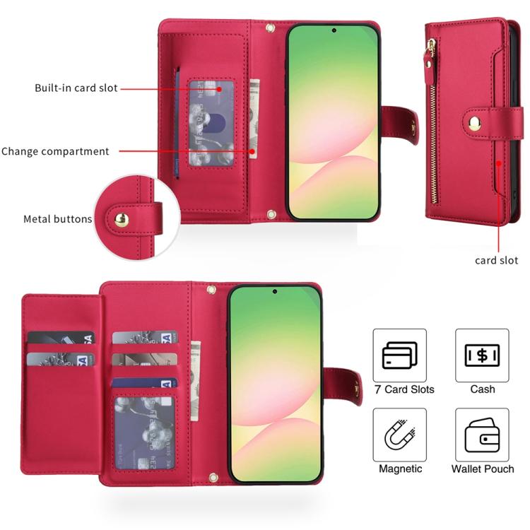 For Samsung Galaxy A36 5G Seven Card Slots Zipper Wallet Leather Phone Case with Lanyard