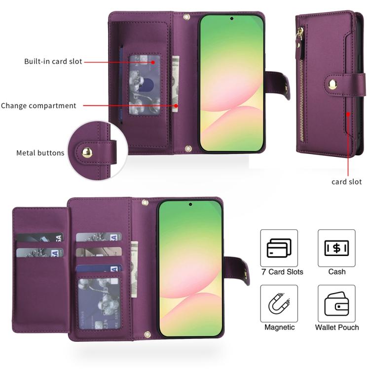 For Samsung Galaxy A36 5G Seven Card Slots Zipper Wallet Leather Phone Case with Lanyard