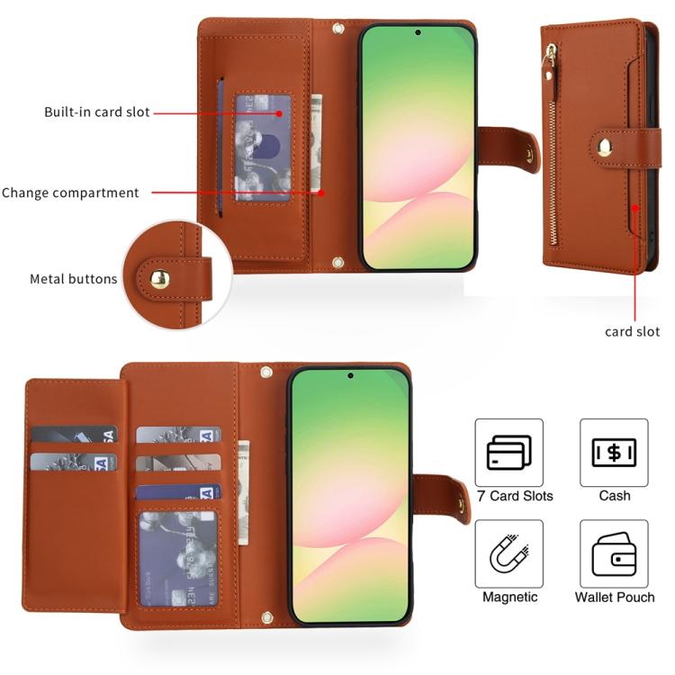 For Samsung Galaxy A36 5G Seven Card Slots Zipper Wallet Leather Phone Case with Lanyard