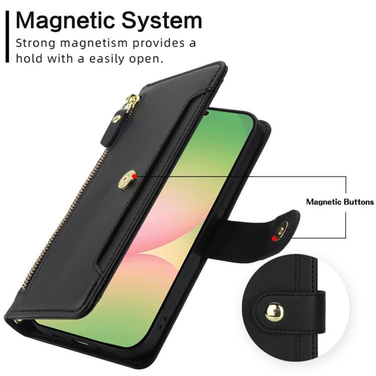 For Samsung Galaxy A56 5G Seven Card Slots Zipper Wallet Leather Phone Case with Lanyard
