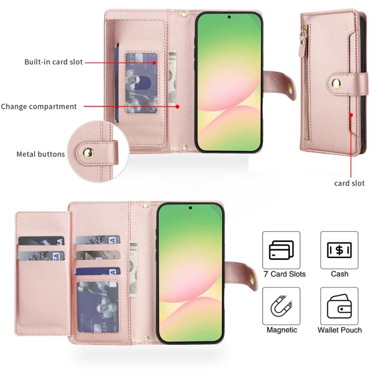 For Samsung Galaxy A56 5G Seven Card Slots Zipper Wallet Leather Phone Case with Lanyard