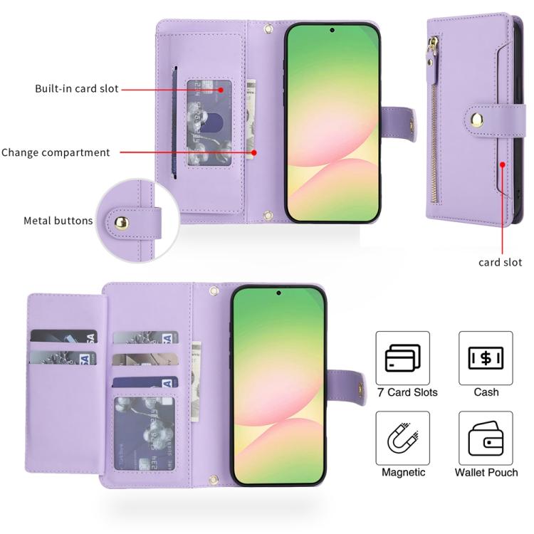 For Samsung Galaxy A56 5G Seven Card Slots Zipper Wallet Leather Phone Case with Lanyard