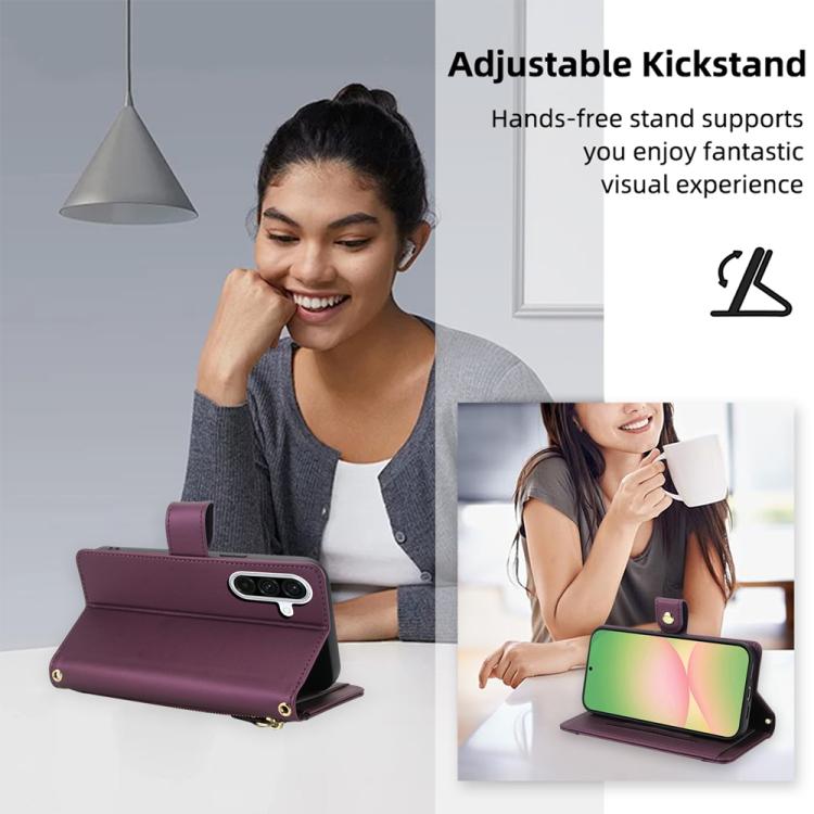 For Samsung Galaxy A56 5G Seven Card Slots Zipper Wallet Leather Phone Case with Lanyard