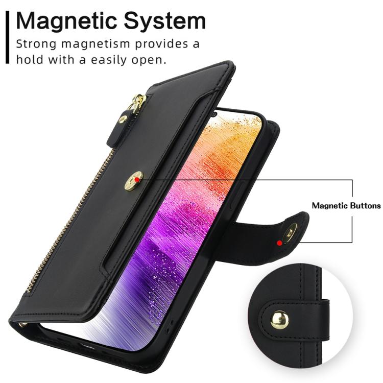 For Samsung Galaxy A73 Seven Card Slots Zipper Wallet Leather Phone Case with Lanyard