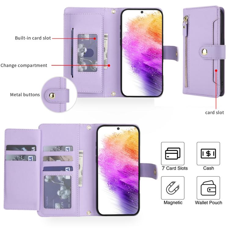 For Samsung Galaxy A73 Seven Card Slots Zipper Wallet Leather Phone Case with Lanyard