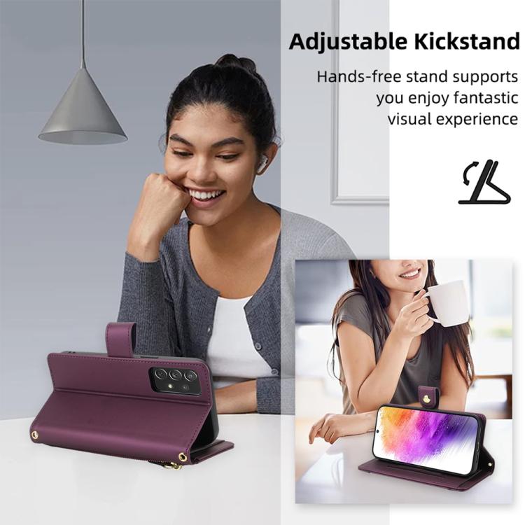 For Samsung Galaxy A73 Seven Card Slots Zipper Wallet Leather Phone Case with Lanyard