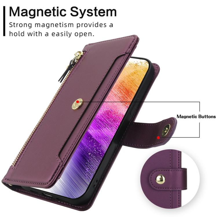 For Samsung Galaxy A73 Seven Card Slots Zipper Wallet Leather Phone Case with Lanyard
