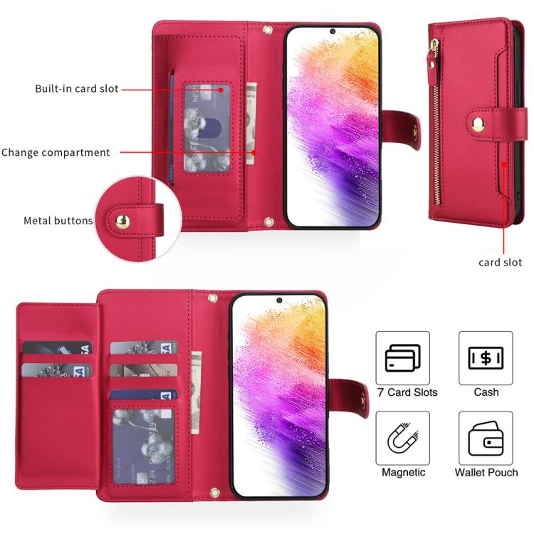 For Samsung Galaxy A53 4G / 5G Seven Card Slots Zipper Wallet Leather Phone Case with Lanyard