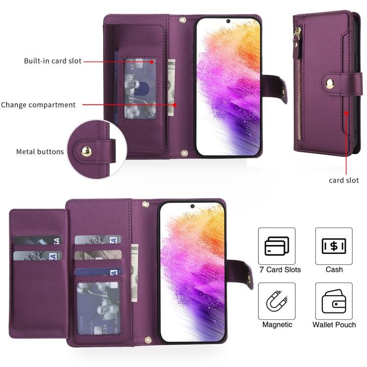 For Samsung Galaxy A53 4G / 5G Seven Card Slots Zipper Wallet Leather Phone Case with Lanyard