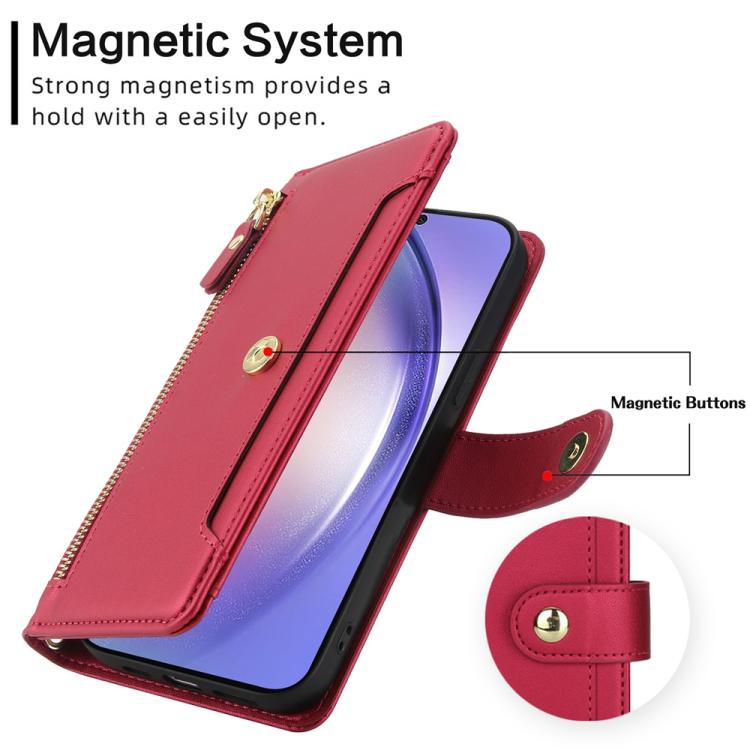 For Samsung Galaxy A54 5G Seven Card Slots Zipper Wallet Leather Phone Case with Lanyard