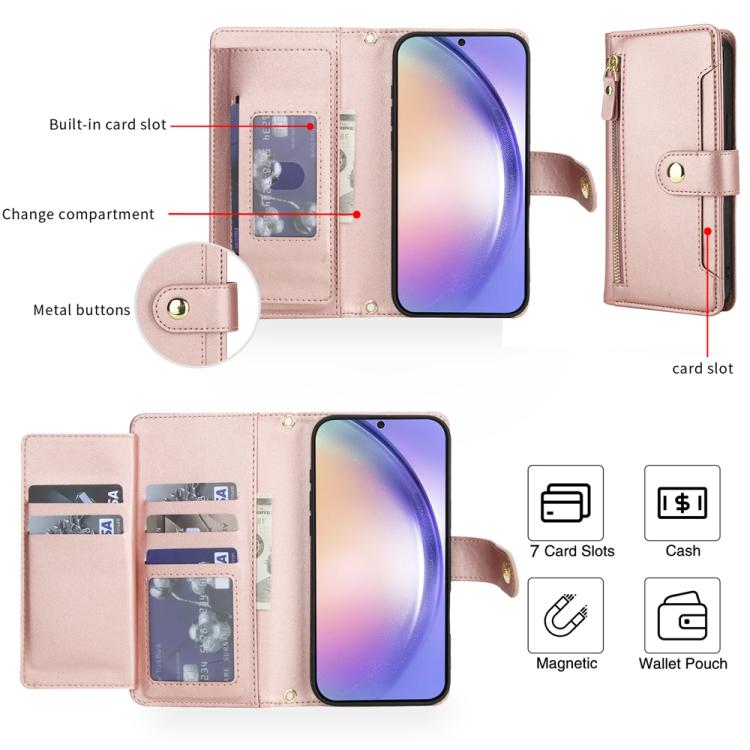 For Samsung Galaxy A54 5G Seven Card Slots Zipper Wallet Leather Phone Case with Lanyard