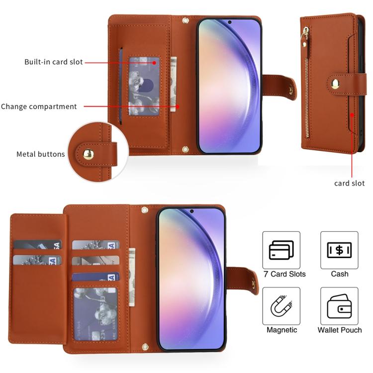 For Samsung Galaxy A54 5G Seven Card Slots Zipper Wallet Leather Phone Case with Lanyard