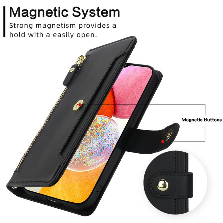 For Samsung Galaxy A14 5G / 4G Seven Card Slots Zipper Wallet Leather Phone Case with Lanyard