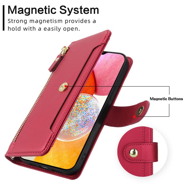 For Samsung Galaxy A14 5G / 4G Seven Card Slots Zipper Wallet Leather Phone Case with Lanyard