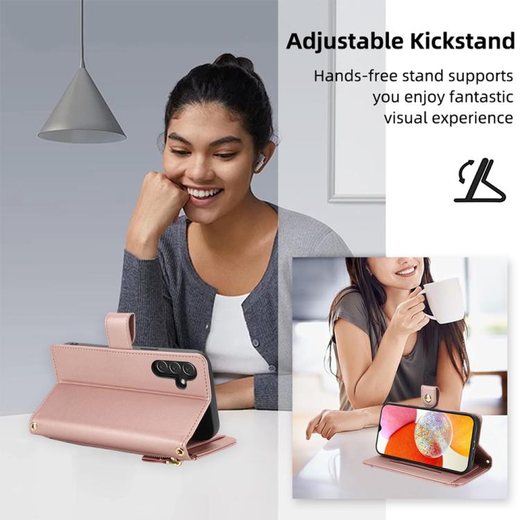 For Samsung Galaxy A14 5G / 4G Seven Card Slots Zipper Wallet Leather Phone Case with Lanyard