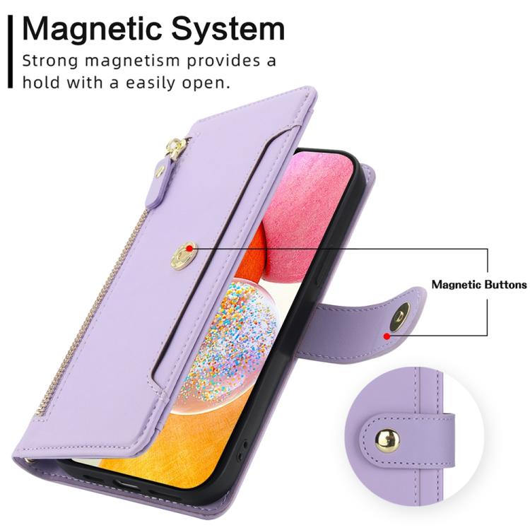 For Samsung Galaxy A14 5G / 4G Seven Card Slots Zipper Wallet Leather Phone Case with Lanyard