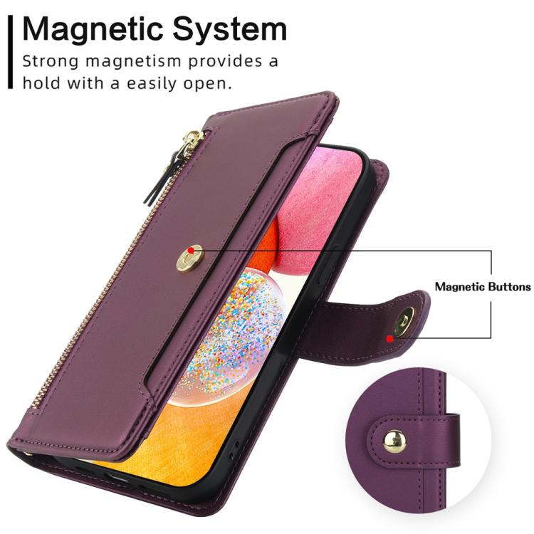 For Samsung Galaxy A14 5G / 4G Seven Card Slots Zipper Wallet Leather Phone Case with Lanyard