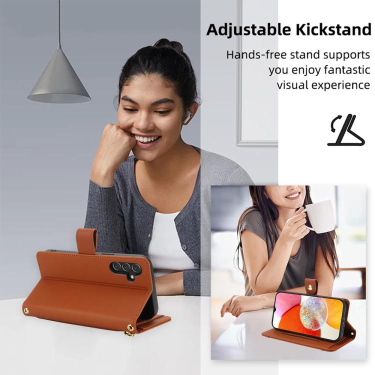 For Samsung Galaxy A14 5G / 4G Seven Card Slots Zipper Wallet Leather Phone Case with Lanyard