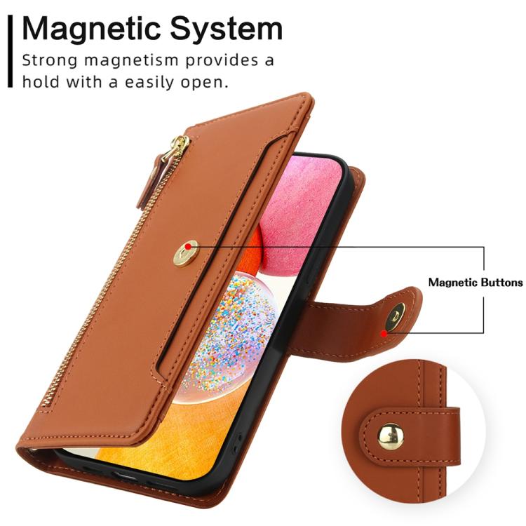 For Samsung Galaxy A14 5G / 4G Seven Card Slots Zipper Wallet Leather Phone Case with Lanyard