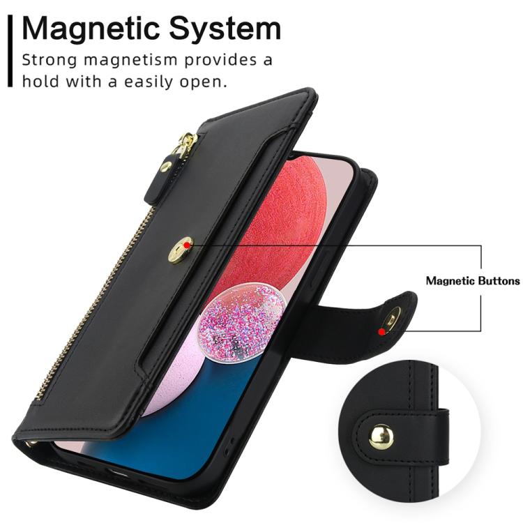 For Samsung Galaxy A13 / M13 5G / A04 / A04s Seven Card Slots Zipper Wallet Leather Phone Case with Lanyard