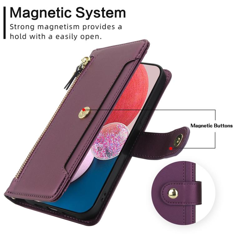 For Samsung Galaxy A13 / M13 5G / A04 / A04s Seven Card Slots Zipper Wallet Leather Phone Case with Lanyard