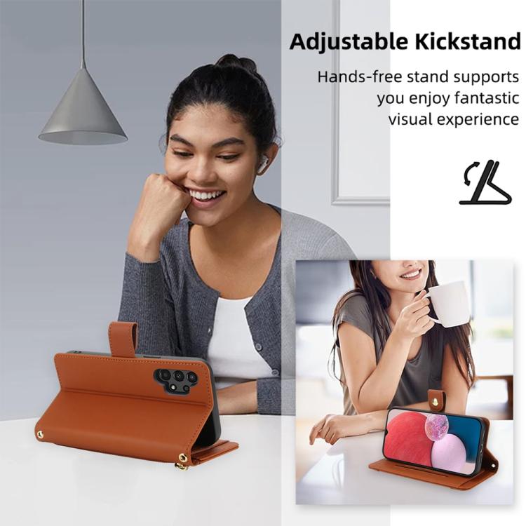 For Samsung Galaxy A13 / M13 5G / A04 / A04s Seven Card Slots Zipper Wallet Leather Phone Case with Lanyard
