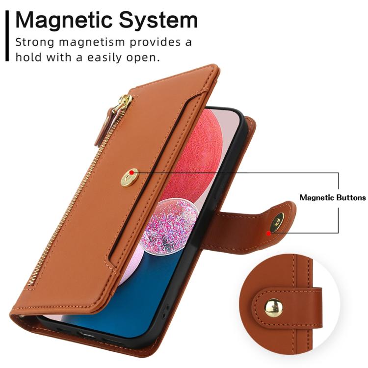 For Samsung Galaxy A13 / M13 5G / A04 / A04s Seven Card Slots Zipper Wallet Leather Phone Case with Lanyard