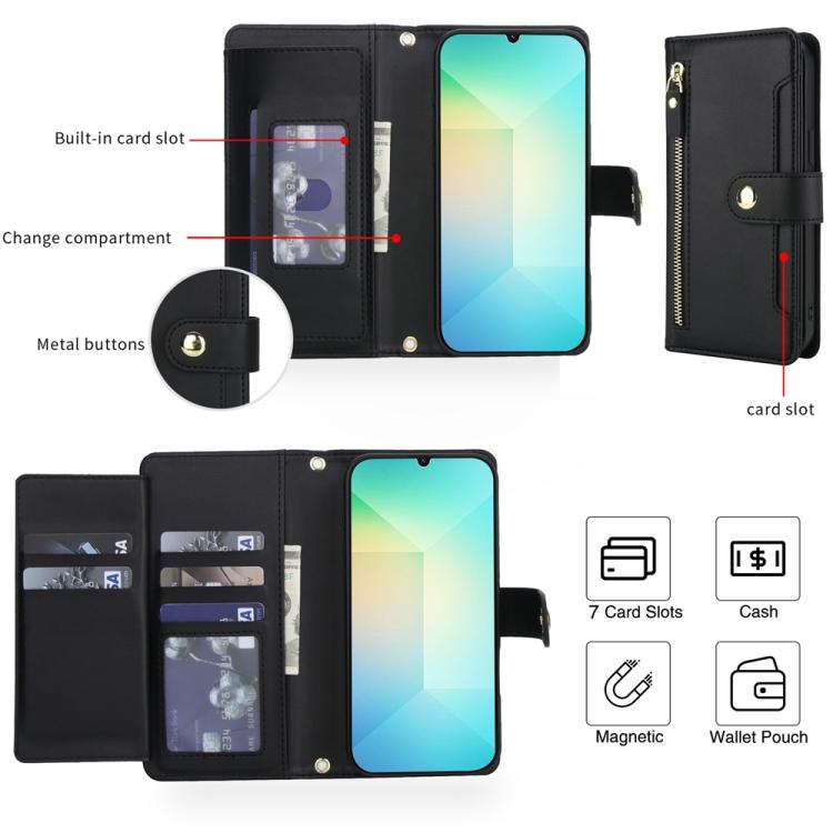 For Samsung Galaxy A06 / A07 Seven Card Slots Zipper Wallet Leather Phone Case with Lanyard
