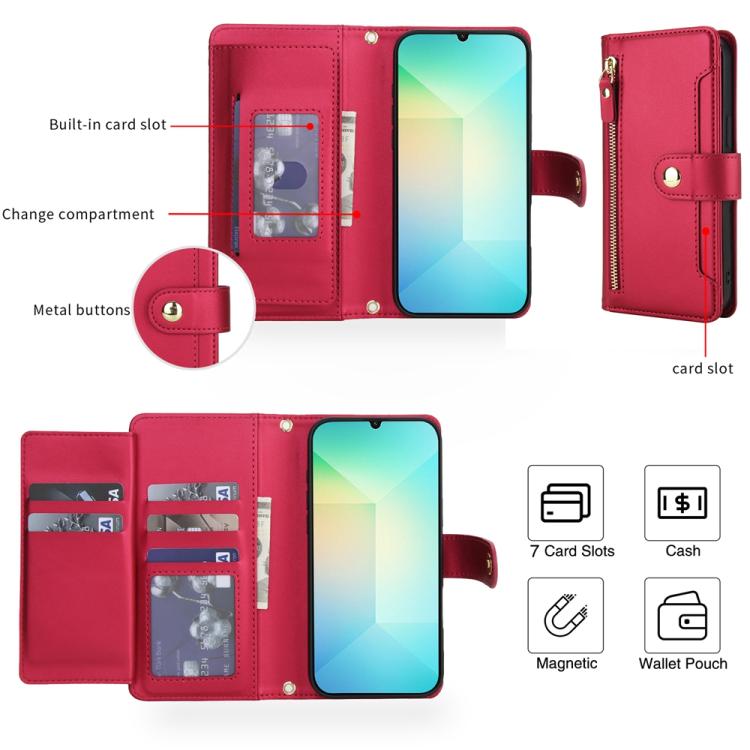 For Samsung Galaxy A06 / A07 Seven Card Slots Zipper Wallet Leather Phone Case with Lanyard