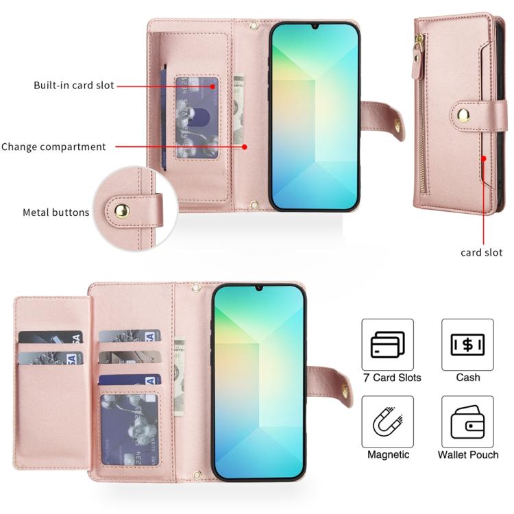 For Samsung Galaxy A06 / A07 Seven Card Slots Zipper Wallet Leather Phone Case with Lanyard
