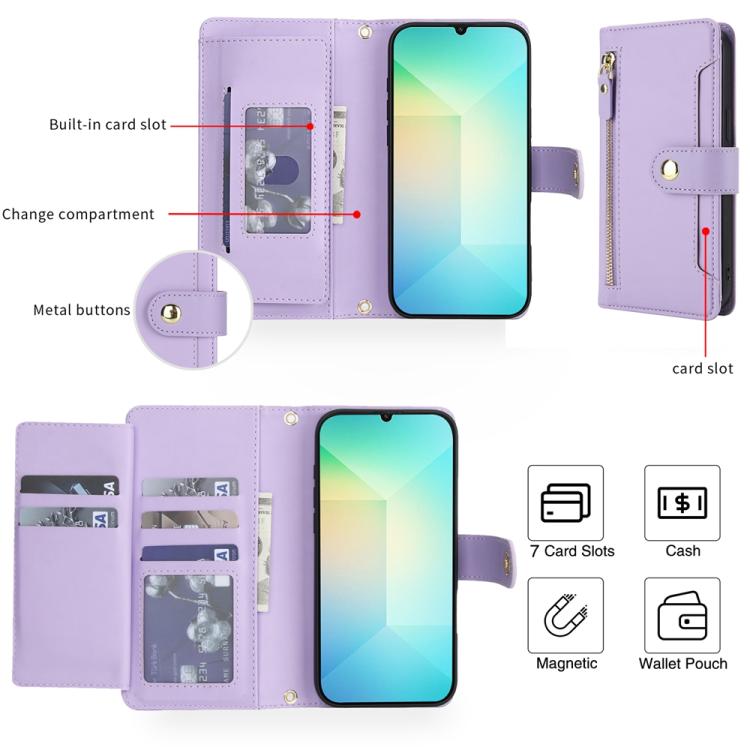 For Samsung Galaxy A06 / A07 Seven Card Slots Zipper Wallet Leather Phone Case with Lanyard