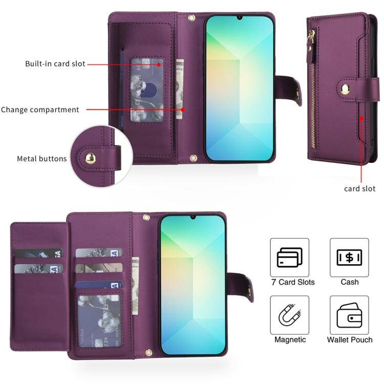 For Samsung Galaxy A06 / A07 Seven Card Slots Zipper Wallet Leather Phone Case with Lanyard