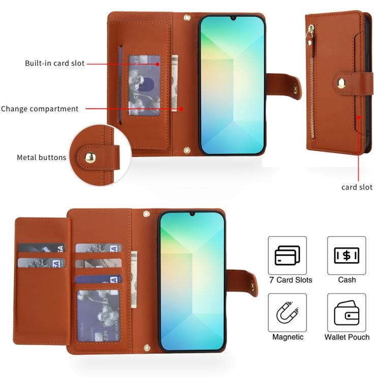 For Samsung Galaxy A06 / A07 Seven Card Slots Zipper Wallet Leather Phone Case with Lanyard