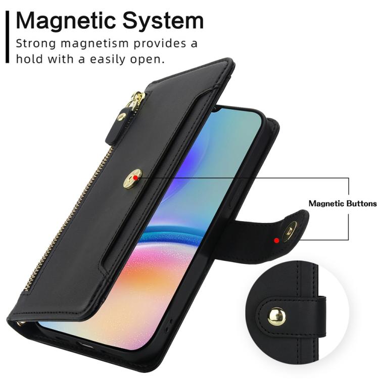 For Samsung Galaxy A05s Seven Card Slots Zipper Wallet Leather Phone Case with Lanyard