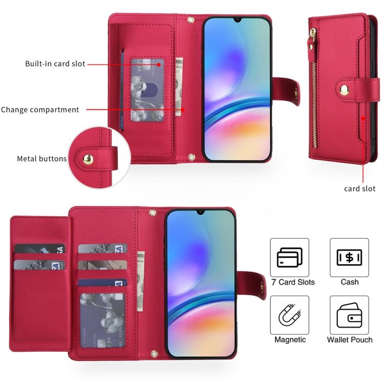 For Samsung Galaxy A05s Seven Card Slots Zipper Wallet Leather Phone Case with Lanyard