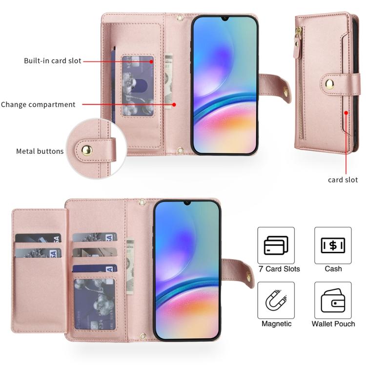 For Samsung Galaxy A05s Seven Card Slots Zipper Wallet Leather Phone Case with Lanyard
