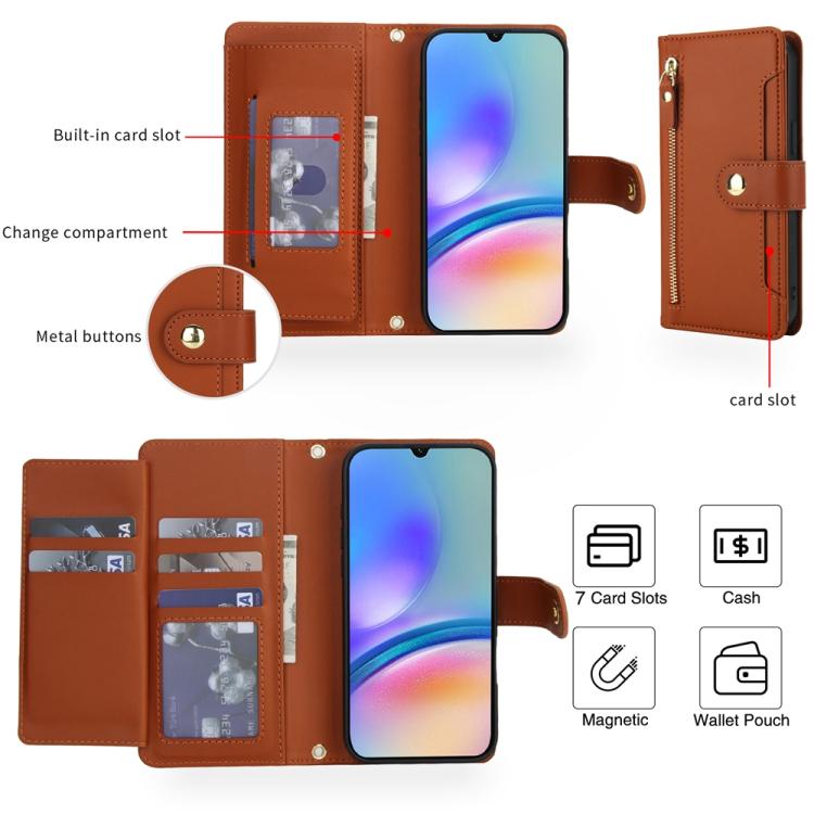 For Samsung Galaxy A05s Seven Card Slots Zipper Wallet Leather Phone Case with Lanyard