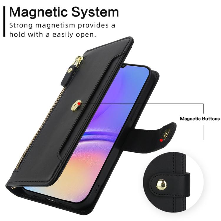 For Samsung Galaxy A05 / F05 / M05 Seven Card Slots Zipper Wallet Leather Phone Case with Lanyard