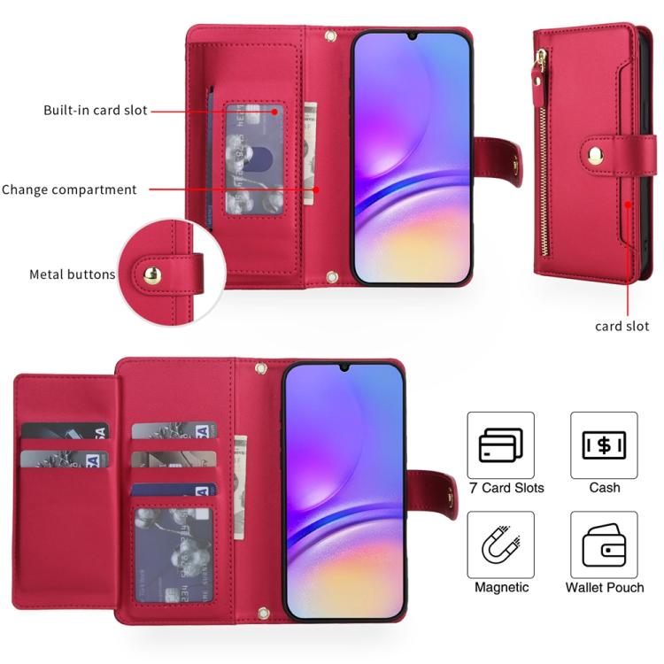 For Samsung Galaxy A05 / F05 / M05 Seven Card Slots Zipper Wallet Leather Phone Case with Lanyard