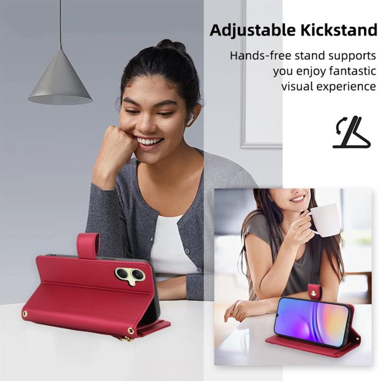 For Samsung Galaxy A05 / F05 / M05 Seven Card Slots Zipper Wallet Leather Phone Case with Lanyard